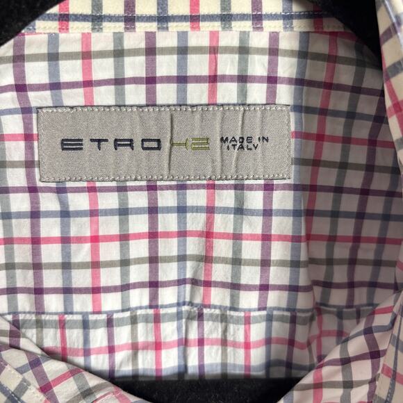 Etro Shirt Mens 42 Large Multicolor Check Plaid Made in Italy Long Sleeve Cotton - Picture 4 of 12